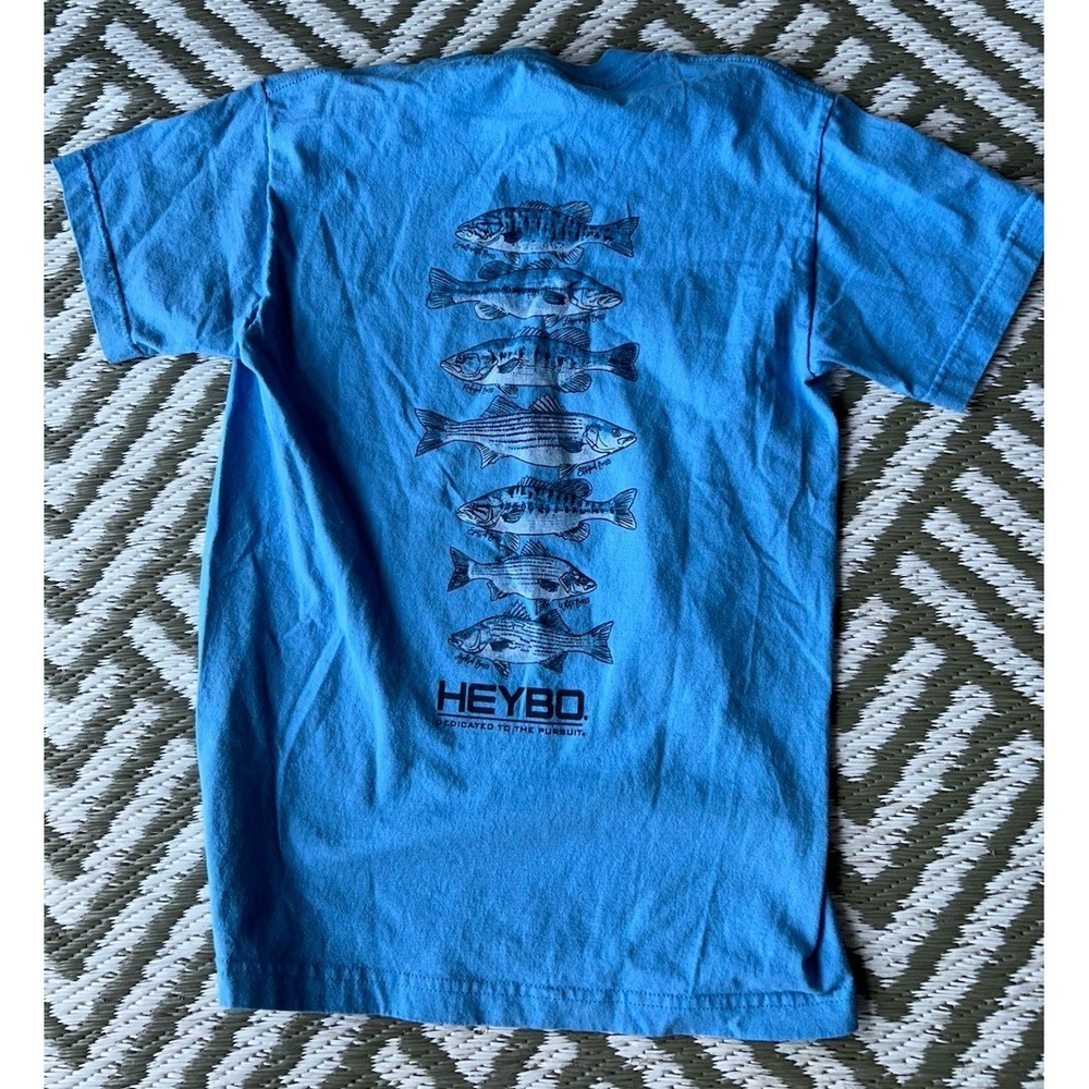 Heybo Outdoors Blue Graphic T Shirt Youth Size Medium 10-12 Fishing Fish